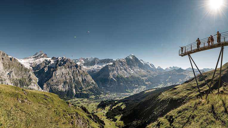 Grindelwald First Cliff Walk Paragliders in the sky