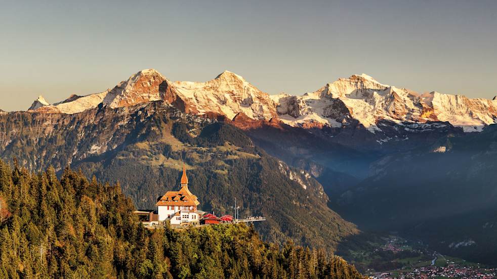 Harder Kulm Panorama Eiger Moench Jungfrau Sunset